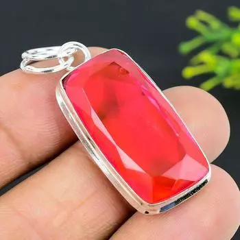 Подарочный кулон из стерлингового серебра 925 пробы с натуральным розовым рубиллитом 1,89 дюйма a3B70