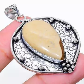 Подарочный кулон из стерлингового серебра 925 пробы с натуральным изображением яшмы 2,09 дюйма Z4d11