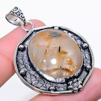 Подарочный кулон из стерлингового серебра 925 пробы с натуральным золотым рутилом 2,01 дюйма B9k89