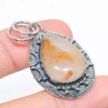 Подарочный кулон из стерлингового серебра 925 пробы с натуральным золотым рутилом 1,81 дюйма f3V23