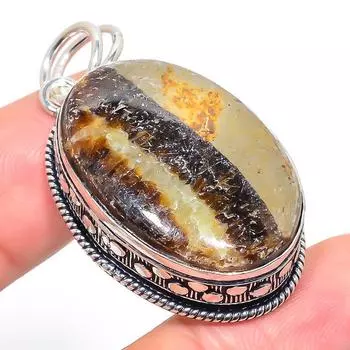 Подарочный кулон из стерлингового серебра 925 пробы с натуральным камнем септериана размером 1,85 дюйма T4w51