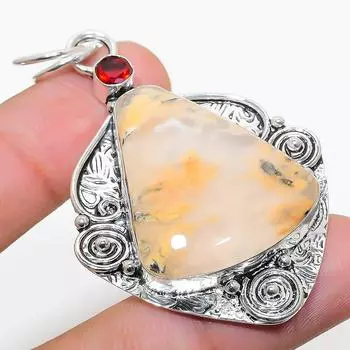 Подарочный кулон из стерлингового серебра 925 пробы с натуральным русским дендритным гранатом 2,44 дюйма r0W03