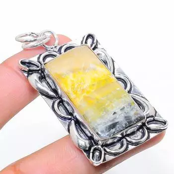 Подарочный кулон из стерлингового серебра 925 пробы с натуральным шмелем яшмой 2,44 дюйма Q5A45