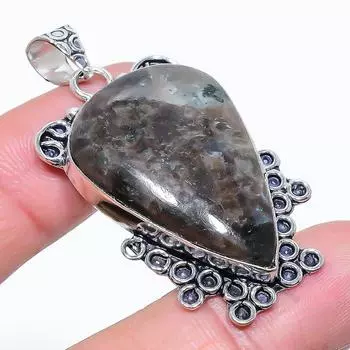 Подарочный кулон из стерлингового серебра 925 пробы с натуральным камнем Ларвикит 2,05 дюйма Q5E07