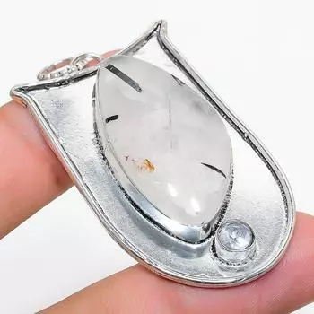 Подарочный кулон из стерлингового серебра 925 пробы с натуральным черным рутилом и белым топазом 2,17 дюйма f0f41