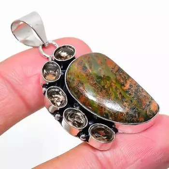 Подарочный кулон из стерлингового серебра 925 пробы с натуральным унакитом и топазом 2,09 дюйма Q1k68