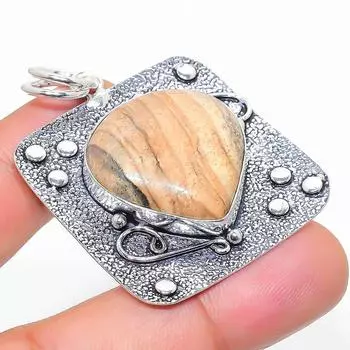 Подарочный кулон из стерлингового серебра 925 пробы с натуральным изображением яшмы 1,97 дюйма n1z89