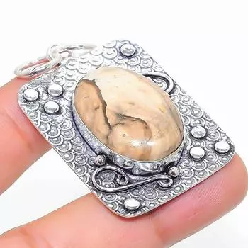 Подарочный кулон из стерлингового серебра 925 пробы с натуральным изображением яшмы 2,09 дюйма n4D95