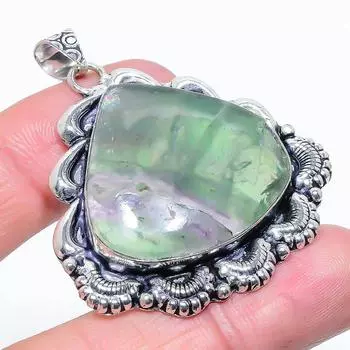 Подарочный кулон из стерлингового серебра 925 пробы с натуральным зеленым флюоритом 2,05 дюйма S4b00