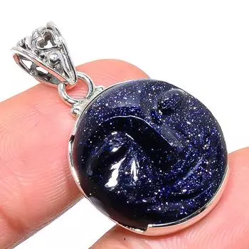 Подарочный кулон из стерлингового серебра 925 пробы с натуральным синим солнечным камнем, размер 1,38 дюйма, l1z15