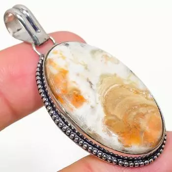 Подарочный кулон из стерлингового серебра 925 пробы с натуральным оранжевым сколецитом 2,13 дюйма L8F29