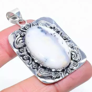 Подарочный кулон из стерлингового серебра 925 пробы с натуральным дендритовым опалом 2,25 дюйма g2E80