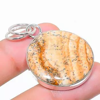 Подарочный кулон из стерлингового серебра 925 пробы с натуральным изображением яшмы 1,85 дюйма N8U27