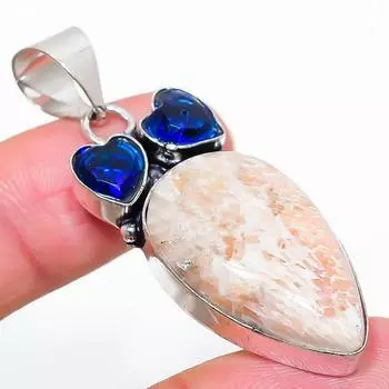 Подарочный кулон из стерлингового серебра 925 пробы с натуральным сколецитом и топазом 2,17 дюйма p0q50