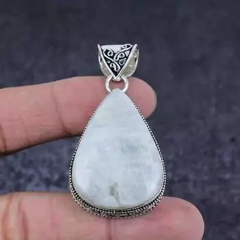 Подарочный кулон из стерлингового серебра 925 пробы с натуральным радужным лунным камнем 2,17 дюйма P3i49