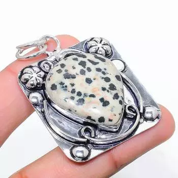 Подарочный кулон из стерлингового серебра 925 пробы с натуральным далматинским яшмом 2,17 дюйма u5k97