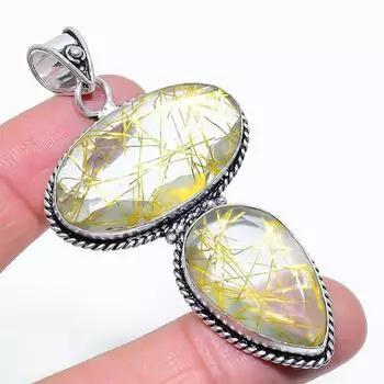 Подарочный кулон из стерлингового серебра 925 пробы с натуральным золотым рутилом 2,84 дюйма L1C84