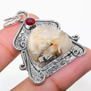 Подарочный кулон из стерлингового серебра 925 пробы с натуральным русским дендритным гранатом 1,97 дюйма g7S82