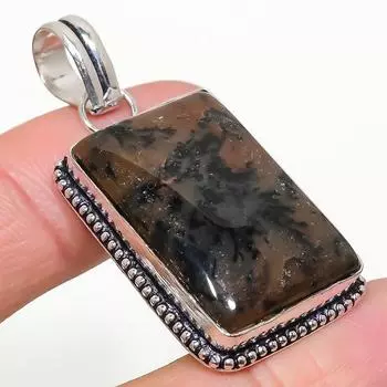 Подарочный кулон из стерлингового серебра 925 пробы с натуральным медовым дендритным камнем 1,85 дюйма n9a81