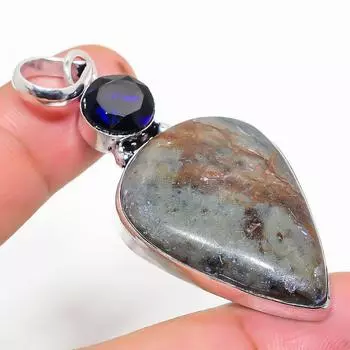 Подарочный кулон из стерлингового серебра 925 пробы с натуральным мукаитом и топазом 2,36 дюйма S1o59