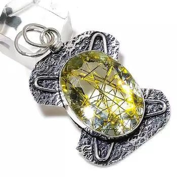 Подарочный кулон из стерлингового серебра 925 пробы с натуральным золотым рутилом 2,17 дюйма R1W45