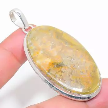 Подарочный кулон из стерлингового серебра 925 пробы с натуральным яшмовым камнем 2,64 дюйма Q3G07