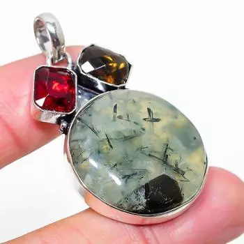 Подарочный кулон из стерлингового серебра 925 пробы с натуральным пренитом и топазом 1,97 дюйма h2g29