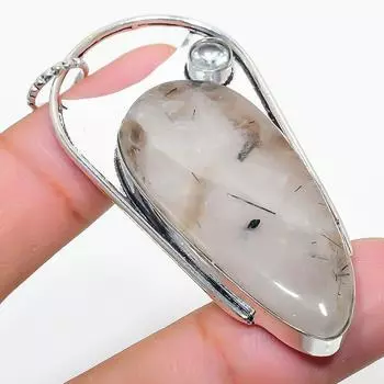 Подарочный кулон из стерлингового серебра 925 пробы с натуральным черным рутилом и белым топазом 2,56 дюйма g2q32