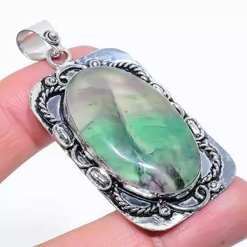 Подарочный кулон из стерлингового серебра 925 пробы с натуральным зеленым флюоритом 2,40 дюйма r6Q49