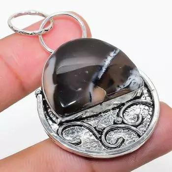 Подарочный кулон из стерлингового серебра 925 пробы с натуральным дендритовым опалом 2,21 дюйма g9B64