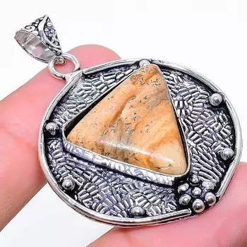 Подарочный кулон из стерлингового серебра 925 пробы с натуральным изображением яшмы 1,97 дюйма M3V64