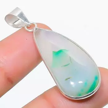 Подарочный кулон из стерлингового серебра 925 пробы с натуральным зеленым кружевным агатом размером 1,81 дюйма P4J64