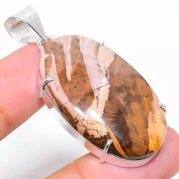 Подарочный кулон из стерлингового серебра 925 пробы с натуральным медовым дендритным камнем 1,97 дюйма p7l38