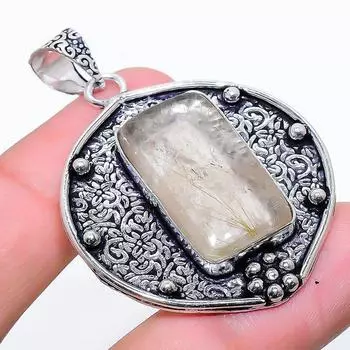 Подарочный кулон из стерлингового серебра 925 пробы с натуральным золотым рутилом 1,97 дюйма W0S62