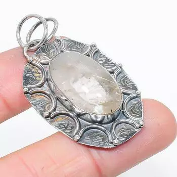 Подарочный кулон из стерлингового серебра 925 пробы с натуральным золотым рутилом 2,01 дюйма C8K61