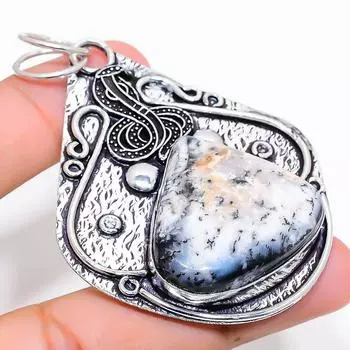 Подарочный кулон из стерлингового серебра 925 пробы с натуральным дендритовым опалом 2,76 дюйма r7Q64
