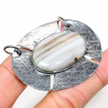 Подарочный кулон из стерлингового серебра 925 пробы с натуральным ботсванским агатом 1,89 дюйма A8u98