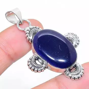 Подарочный кулон из стерлингового серебра 925 пробы с натуральным синим халцедоном 1,97 дюйма Q3D10