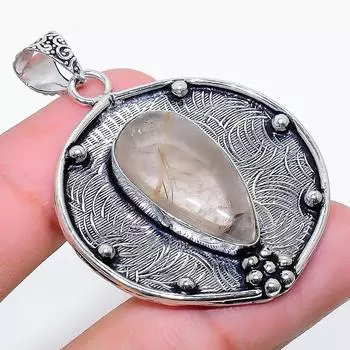 Подарочный кулон из стерлингового серебра 925 пробы с натуральным золотым рутилом 1,97 дюйма l8Q17