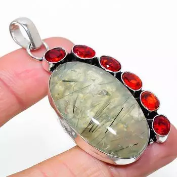 Подарочный кулон из стерлингового серебра 925 пробы с натуральным пренитом и гранатом 2,40 дюйма u7U17