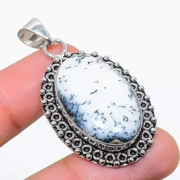 Подарочный кулон из стерлингового серебра 925 пробы с натуральным дендритовым опалом 1,97 дюйма P9p52