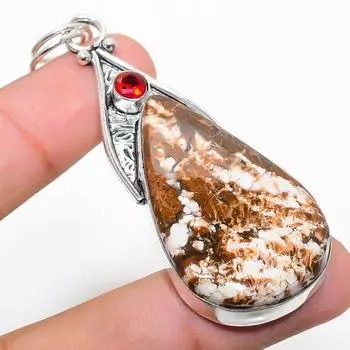 Подарочный кулон из стерлингового серебра 925 пробы с натуральным лимонным хризопразом и гранатом 2,80 дюйма Z6k78