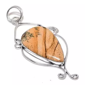 Подарочный кулон из стерлингового серебра 925 пробы с натуральным изображением яшмы 3,35 дюйма F8D42