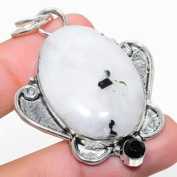 Подарочный кулон из стерлингового серебра 925 пробы с натуральным радужным лунным камнем и шпинелью 2,29 дюйма v0Q58