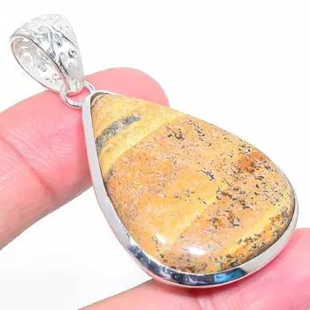 Подарочный кулон из стерлингового серебра 925 пробы с натуральным изображением яшмы 2,25 дюйма B0O09