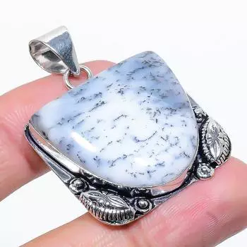Подарочный кулон из стерлингового серебра 925 пробы с натуральным дендритовым опалом 1,77 дюйма p9E31