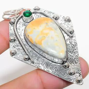 Подарочный кулон из стерлингового серебра 925 пробы с натуральной малиганской яшмой и диопсидом 2,92 дюйма R5e53