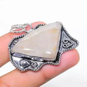 Подарочный кулон из стерлингового серебра 925 пробы с натуральным золотым рутилом 1,85 дюйма V4T24