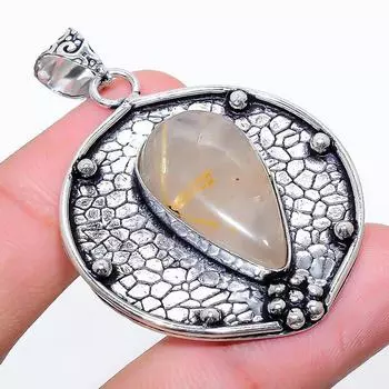 Подарочный кулон из стерлингового серебра 925 пробы с натуральным золотым рутилом 1,97 дюйма t9W35