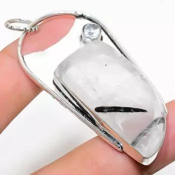 Подарочный кулон из стерлингового серебра 925 пробы с натуральным черным рутилом и белым топазом 2,64 дюйма W5H45